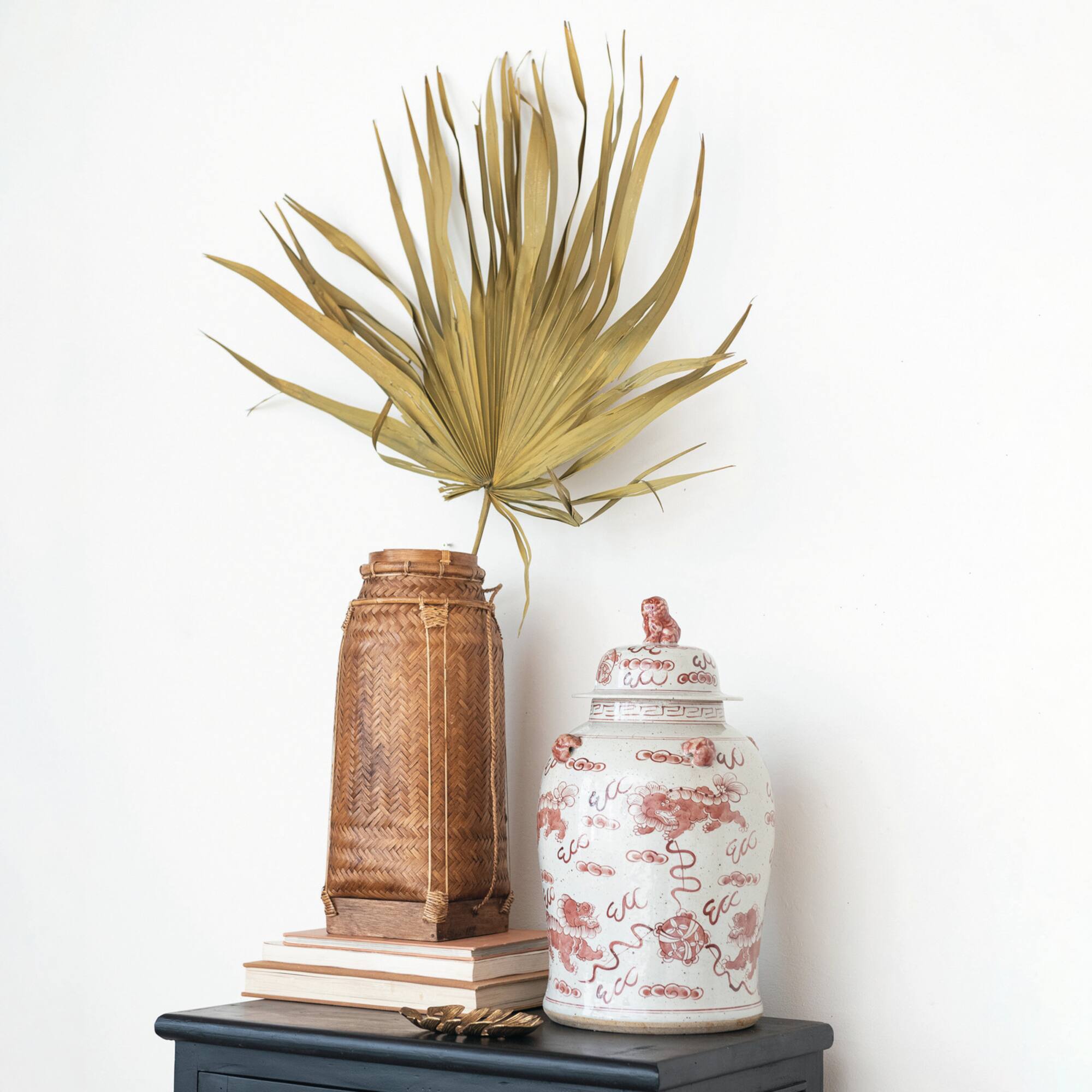 Hello Honey® 19" Natural Artisanal Bamboo & Rattan Lidded Container